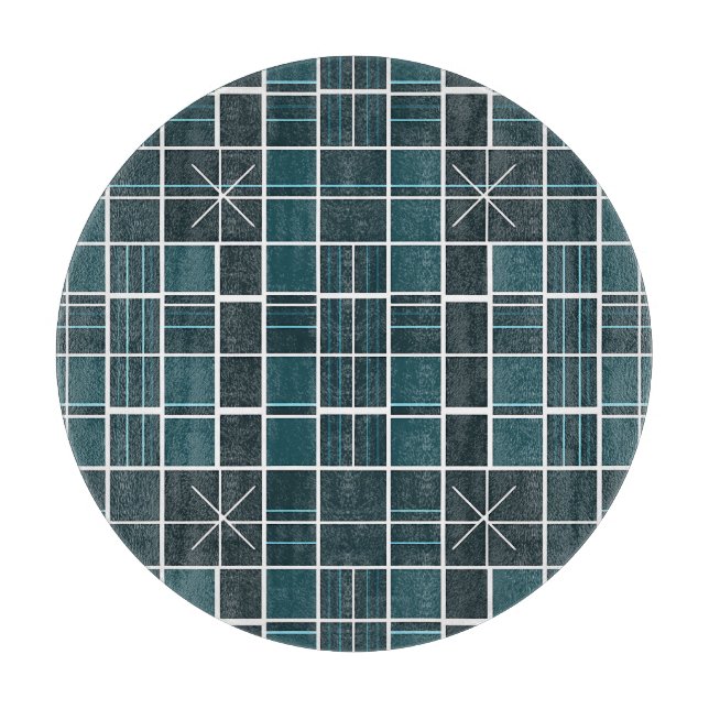 Dark Teal Grid Pattern Starburst Accent Modern  Cutting Board (Front)