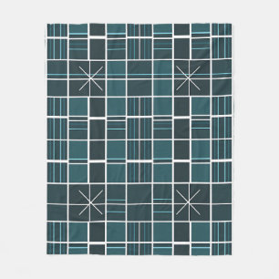 Dark Teal Grid Pattern Starburst Accent Modern Fleece Blanket