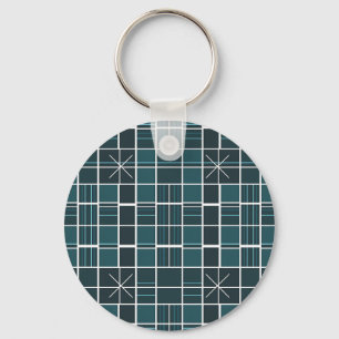 Dark Teal Grid Pattern Starburst Accent Modern Key Ring