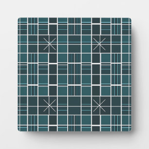 Dark Teal Grid Pattern Starburst Accent Modern Plaque