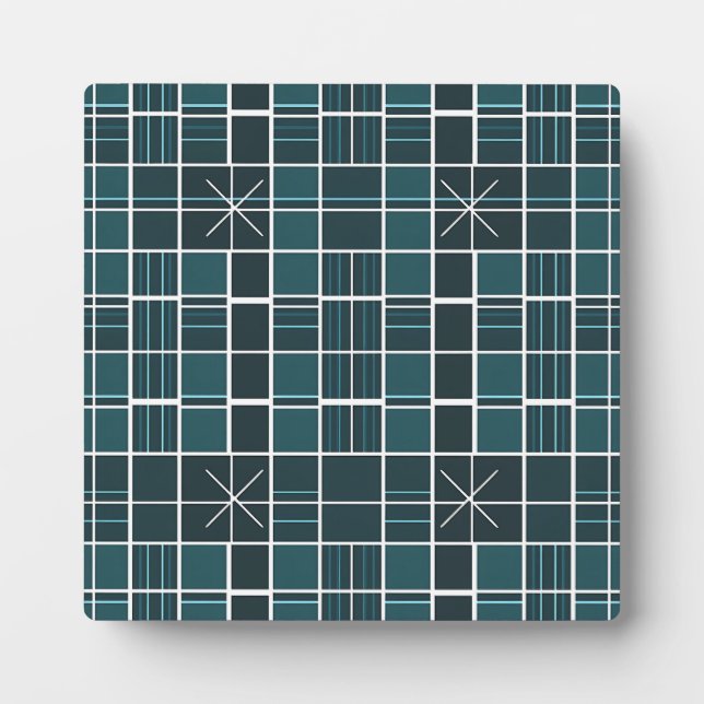 Dark Teal Grid Pattern Starburst Accent Modern  Plaque (Front)