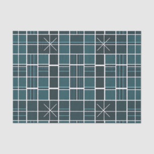 Dark Teal Grid Pattern Starburst Accent Modern Tissue Paper