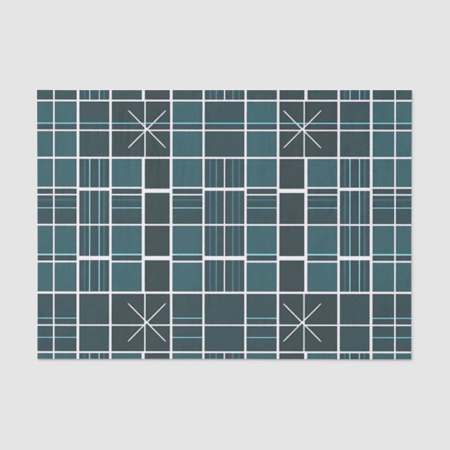 Dark Teal Grid Pattern Starburst Accent Modern  Tissue Paper (Front)