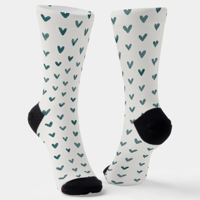 Dark Teal Heart Pattern Socks (Angled)