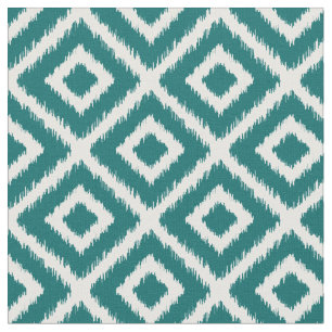 Dark Teal Ikat Diamonds Fabric