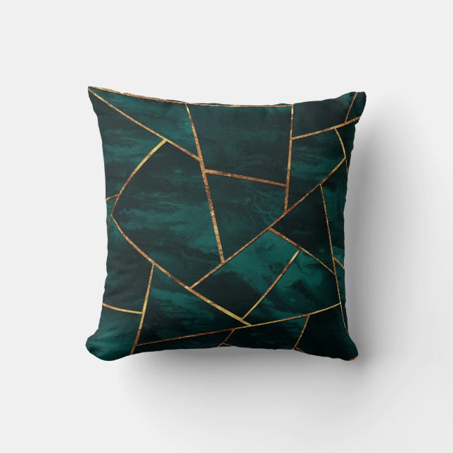 Dark Teal Ink Copper Gold Geometric Glam #1 Cushion (Front)