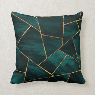 Dark Teal Ink Copper Gold Geometric Glam #1 Cushion
