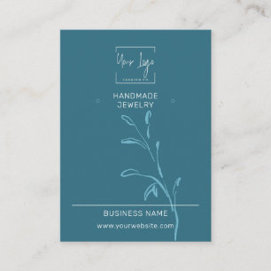 Dark Teal Leaf Social QR Jewellery Display Card