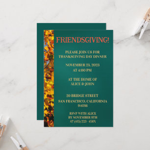Dark Teal  Leaves Thanksgiving Friends Giving Invitation