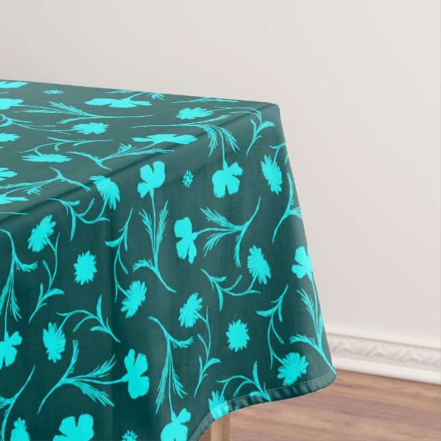 Dark Teal Liberty Floral Pattern Elegant Bold Tablecloth (In Situ)