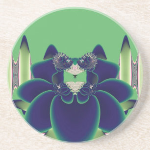 Dark Teal Lotus Fractal Botanical Art Coaster