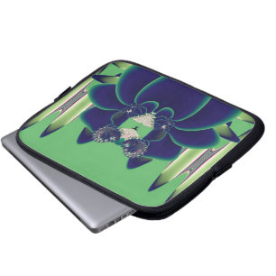 Dark Teal Lotus Fractal Botanical Art Laptop Sleeve