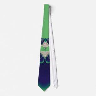 Dark Teal Lotus Fractal Botanical Art Tie