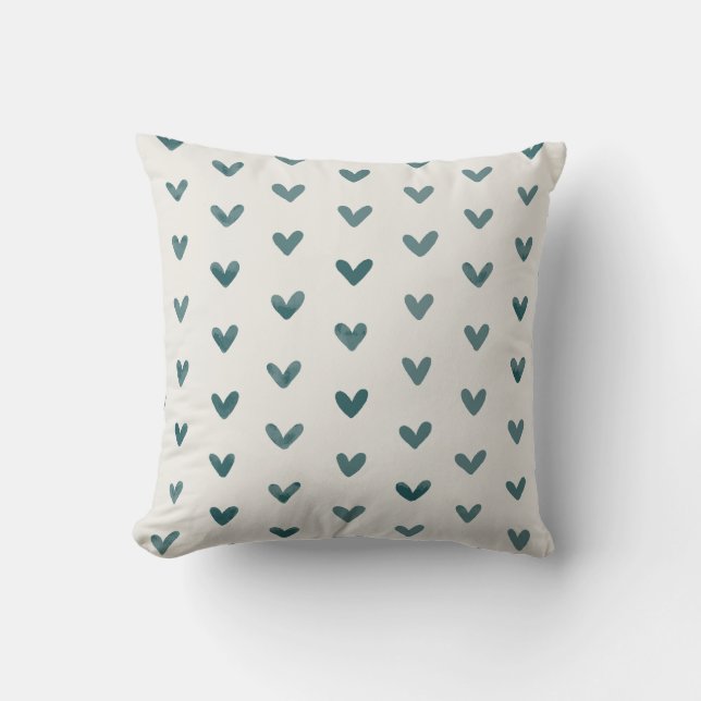 Dark Teal Love Hearts Pattern OffWhite Cushion (Front)