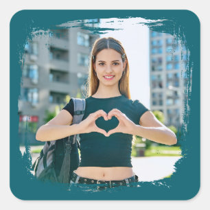 Dark Teal Modern Grunge Border Photo Square Sticker