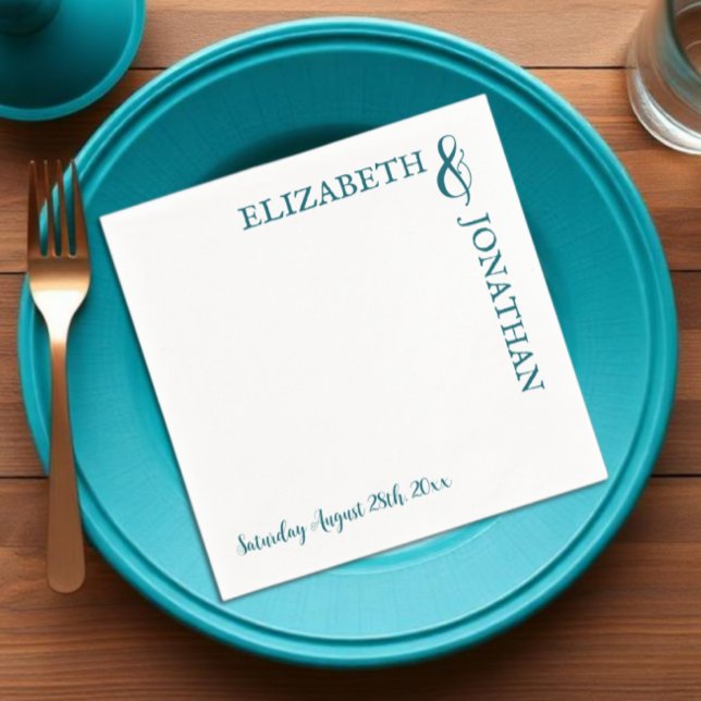 Dark Teal Modern Typography Wedding Napkin (Creator Uploaded)