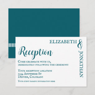 Dark Teal Modern Typography Wedding Reception Enclosure Card