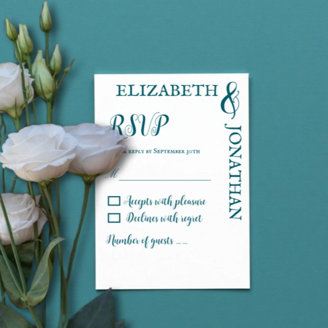 Dark Teal Modern Typography Wedding RSVP Card (Creator Uploaded)