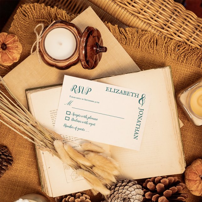 Dark Teal Modern Typography Wedding RSVP Card (Creator Uploaded)