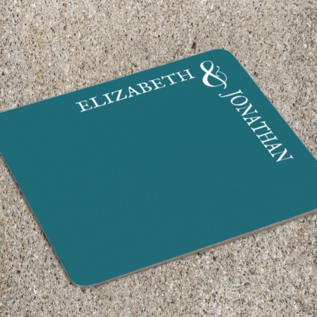Dark Teal Modern Typography Wedding Square Paper Coaster (Creator Uploaded)