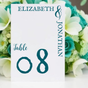 Dark Teal Modern Typography Wedding Table Number