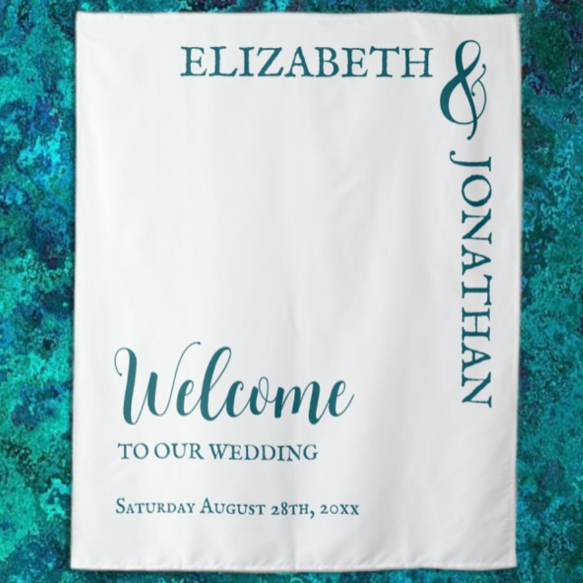Dark Teal Modern Typography Wedding Tapestry (Creator Uploaded)