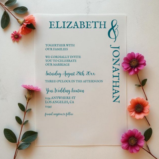 Dark Teal Modern Typography Wedding Vellum Invitations (Creator Uploaded)