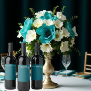 Dark Teal Modern Typography Wedding Wine Label