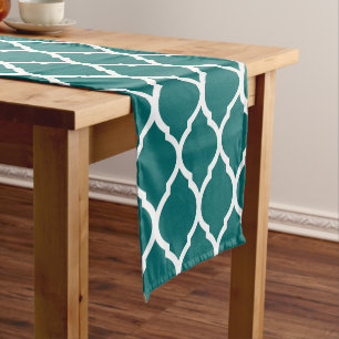 Dark Teal Moroccan Quatrefoil Short Table Runner