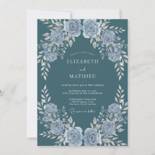 Dark Teal Ornate Winter Wedding Invitation
