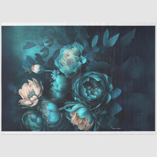 Dark teal pink peonies decoupage  tissue paper (Front)