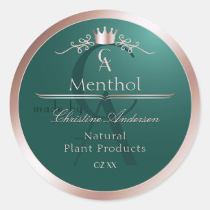 Dark Teal Product Label Rose Gold Frame Monogram