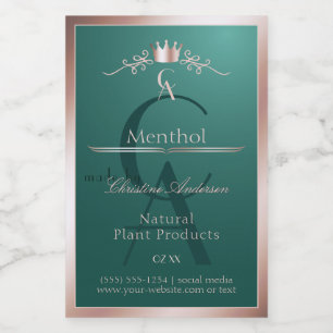 Dark Teal Product Label Rose Gold Frame Monogram