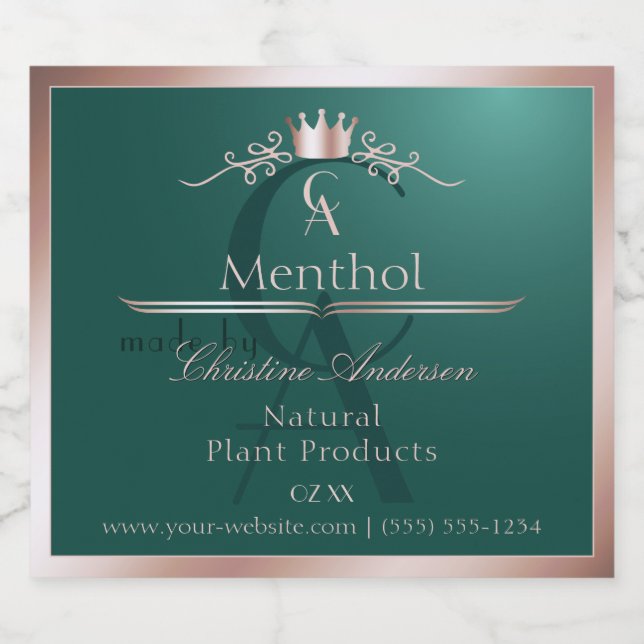 Dark Teal Product Label Rose Gold Frame Monogram (Single Label)