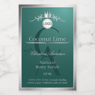Dark Teal Product Label Silver Frame Logo Monogram