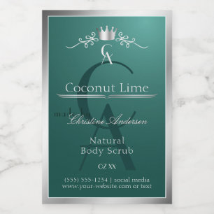 Dark Teal Product Label with Silver Frame Monogram