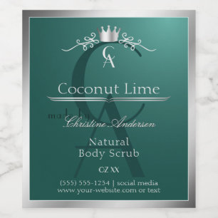 Dark Teal Product Label with Silver Frame Monogram