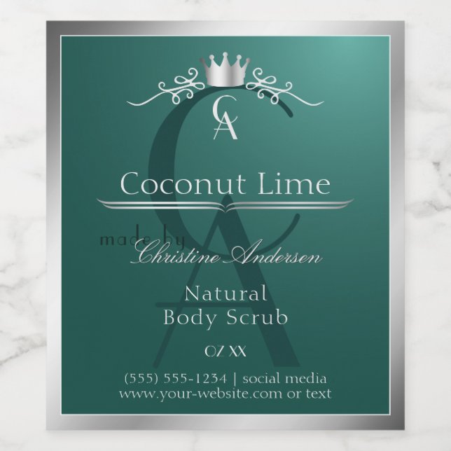 Dark Teal Product Label with Silver Frame Monogram (Single Label)