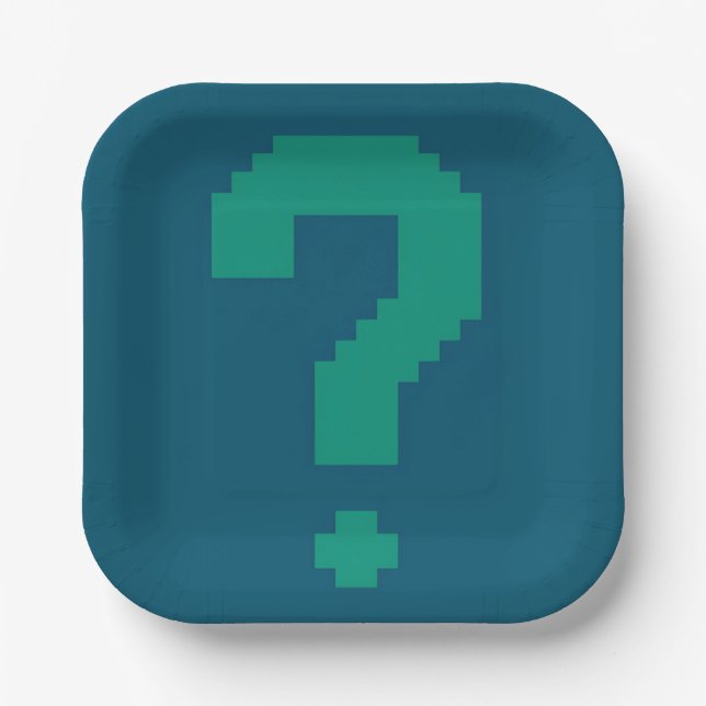 Dark Teal Question Mark Square  Paper Plate (Front)