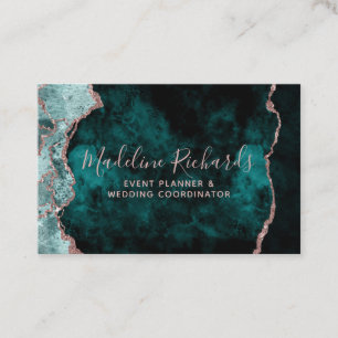 Dark Teal & Rose Gold Watercolor Marble Agate Business Card