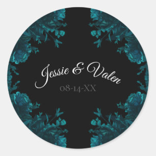 Dark Teal Roses Wedding Classic Round Sticker