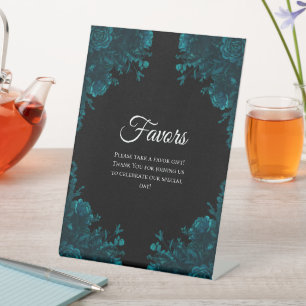 Dark Teal Roses Wedding Favours Sign