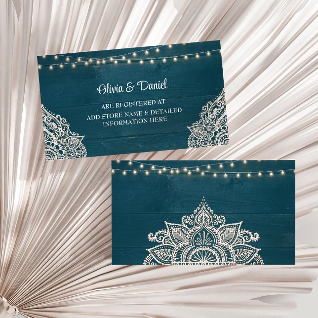 Dark Teal Rustic Elegance Registry Insert Card (Dark Teal Rustic Elegance Registry Insert Card on a sunny white dry palm leaf.)