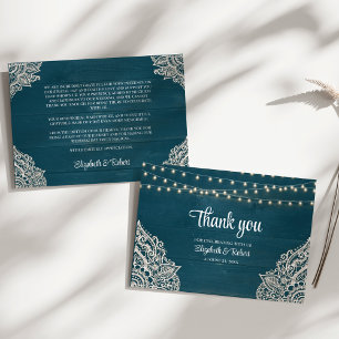 Dark Teal Rustic Elegance Wedding Thank You Card