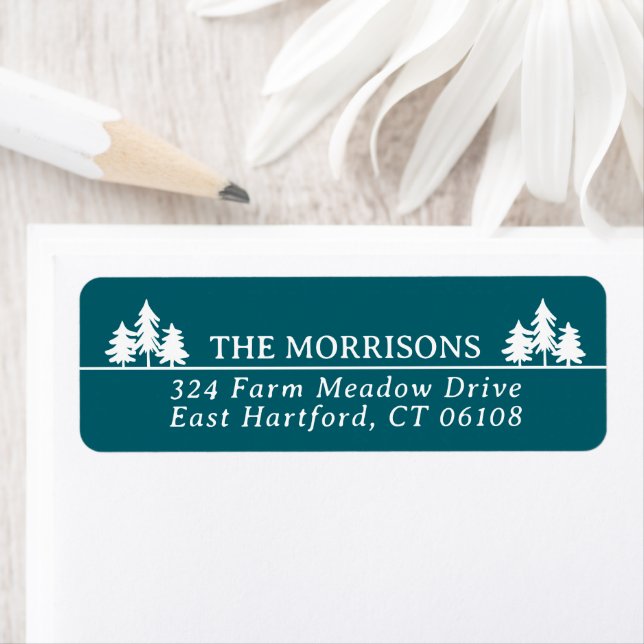 Dark Teal Spruces Rustic Name & Return Address Label (Insitu)