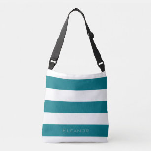 Dark Teal Striped with Name or Monogram Set Crossbody Bag