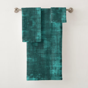 Dark Teal Subtle Pattern Suede look Bath Towel Set