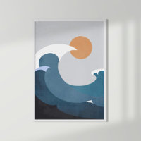 Dark Teal Terracotta Abstract Ocean Waves
