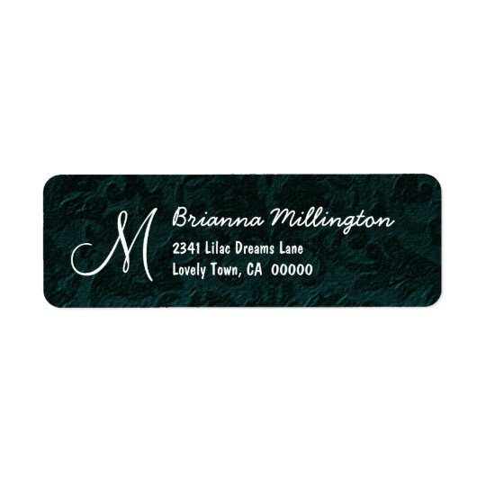 DARK TEAL Textured Background Monogram Version 003 Return Address Label