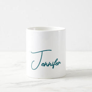 Dark Teal Trend Modern Minimalist Handwriting Name Coffee Mug